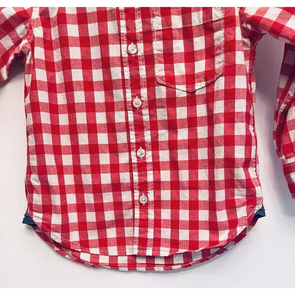 Gap Toddler Boys 4T Red White Gingham Button Down Shirt Roll Tab Sleeves Cotton